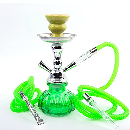 Wasserpfeife,11"x3.9" Shisha mit 2 Schläuche,Metall Hookah Shisha Kleinm, Geeignet für Häuser, Bars, Clubs, Hochzeiten, Partys (Grün)