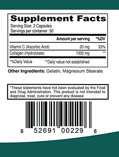 ELP ESSENTIAL Collagen + C Type Collagen Plus Vitamin C, 100 Capsules 1000mg