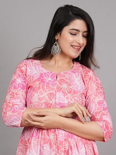 Image of Kuruti B Sheets Women's Cotton Floral Printed Regular Fit Anarkali Kurta for Women