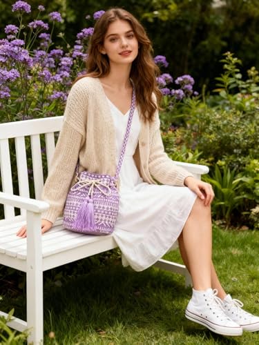 Bolso cruzado de lona para mujer tipo tote púrpura grande miniatura 6