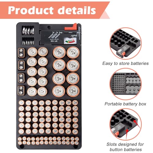 Batterie Aufbewahrungsbox, Batterie Aufbewahrungskoffer mit Tester Hält, Batterie Organizer für fasst 116 Batterien verschiedener Größen Sortierbox für AAA, AA, 9 V, C, D und Knopfbatterie