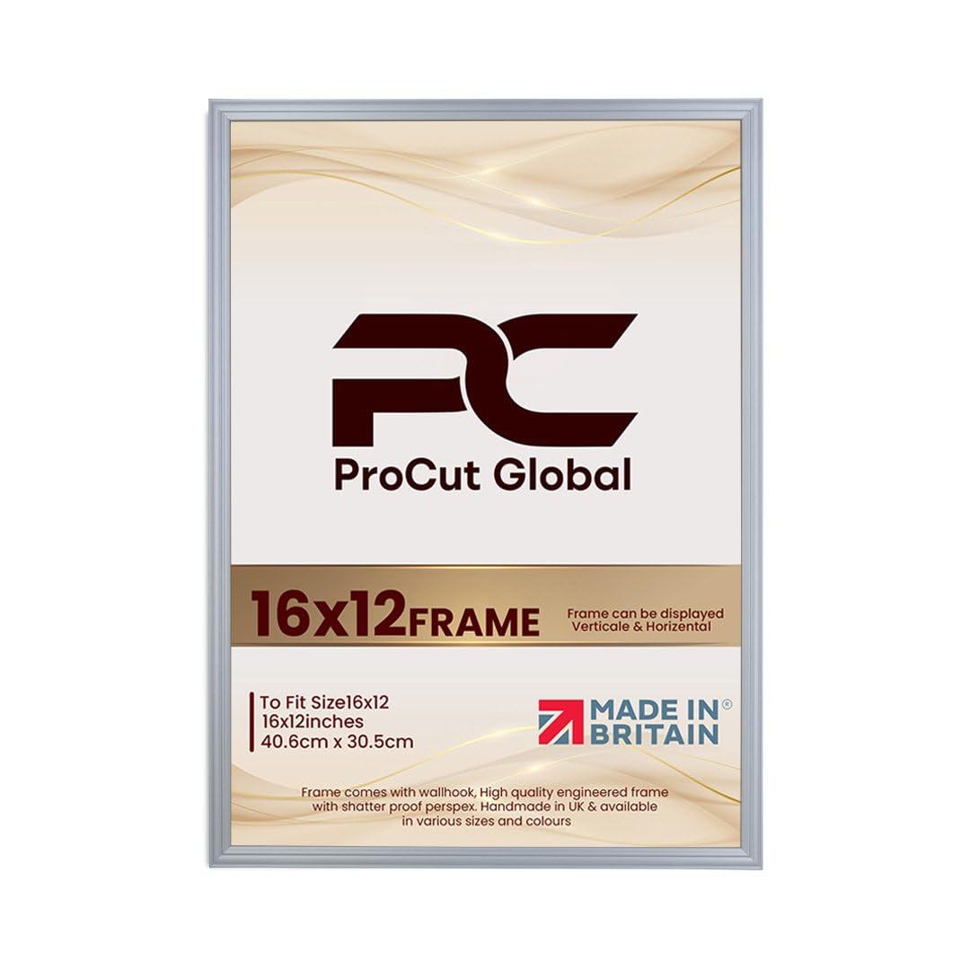 Procut Global 16X12 Silver Picture Frames - Classic Wooden Photo Frame with Shatterproof Perspex for Wall or Tabletop - Perfect for Posters, Certificates & Prints - Sizes & Colors Available