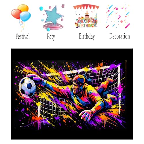Image of Nuxovilar Splatter Soccer Wall Tapestry Polyester 78.74x59.05 In | Glow Poster Trippy Art Sports Decor UV Wall Hanging Bedroom Game Room Dorm Space (Soccer Goalie Save Scene)