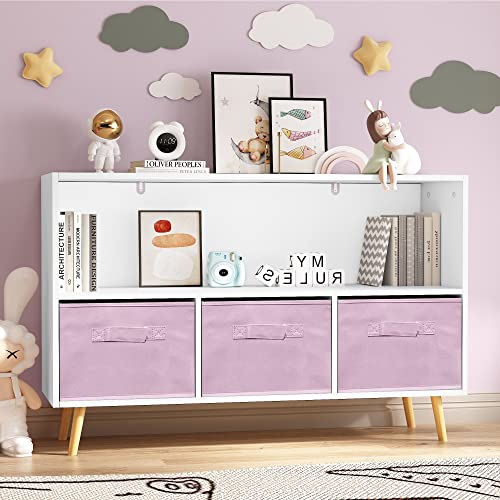 IAFIKE Toy Organizers and Storage, Kids Bookshelf with 3 Cube Fabric Bins and Drawers,Nursery Bookcases, Cabinets & Shelves Toddler Book Shelf for Bedroom,Playroom,Livingroom (Pink) - Image 8