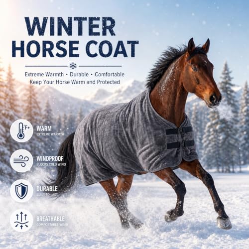 Image of Winter Horse Blanket 70 Inch, Soft Fleece Stable Blanket with Surcingles