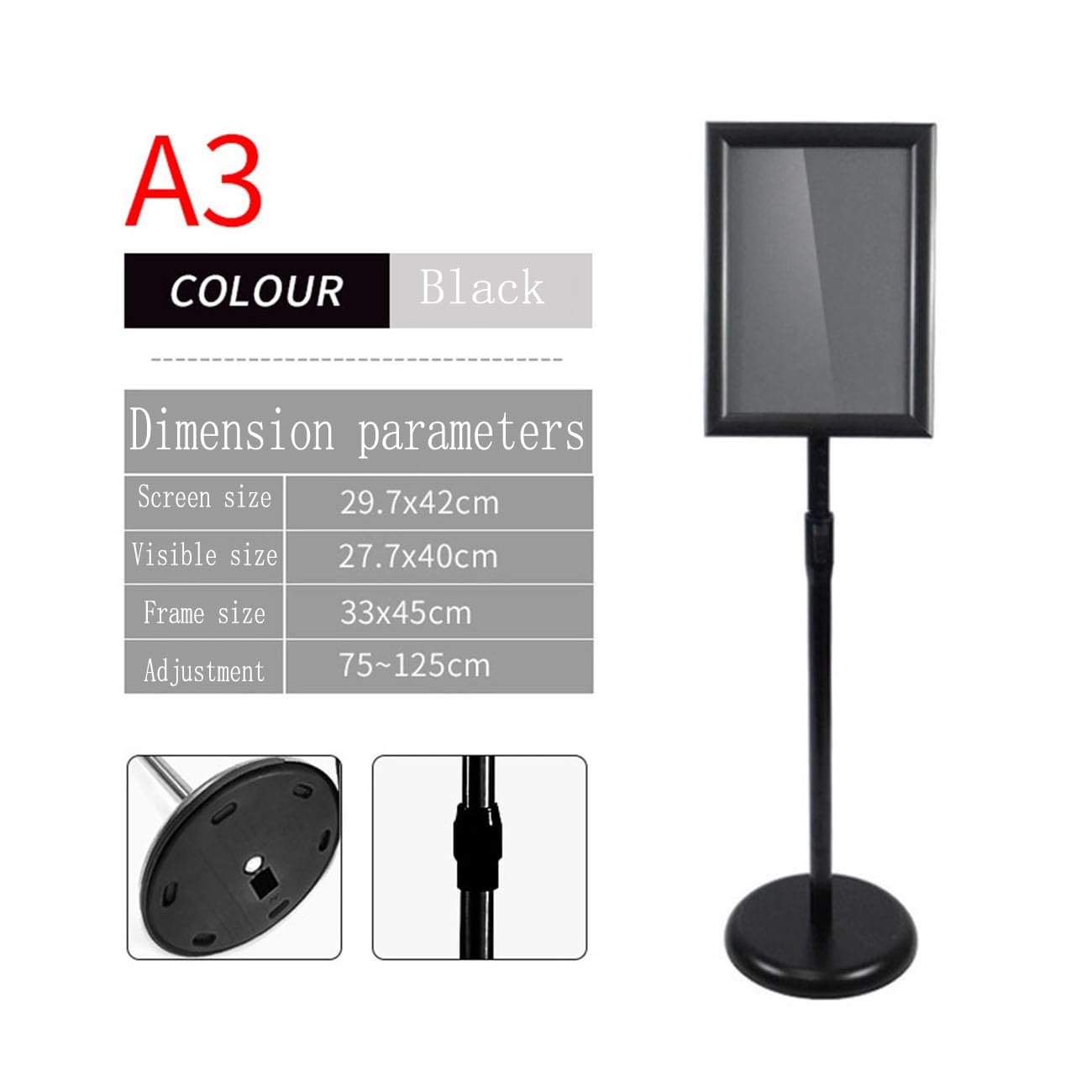 Soporte para Carteles Soporte para Carteles Ajustable Soportes de exhibición para Carteles Marco a presión Venta Soporte para Carteles Soporte para Carteles a3 Negro