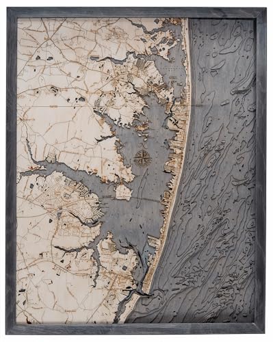 Ocean City 3-D Nautical Wood Chart Grey Frame, 24.5