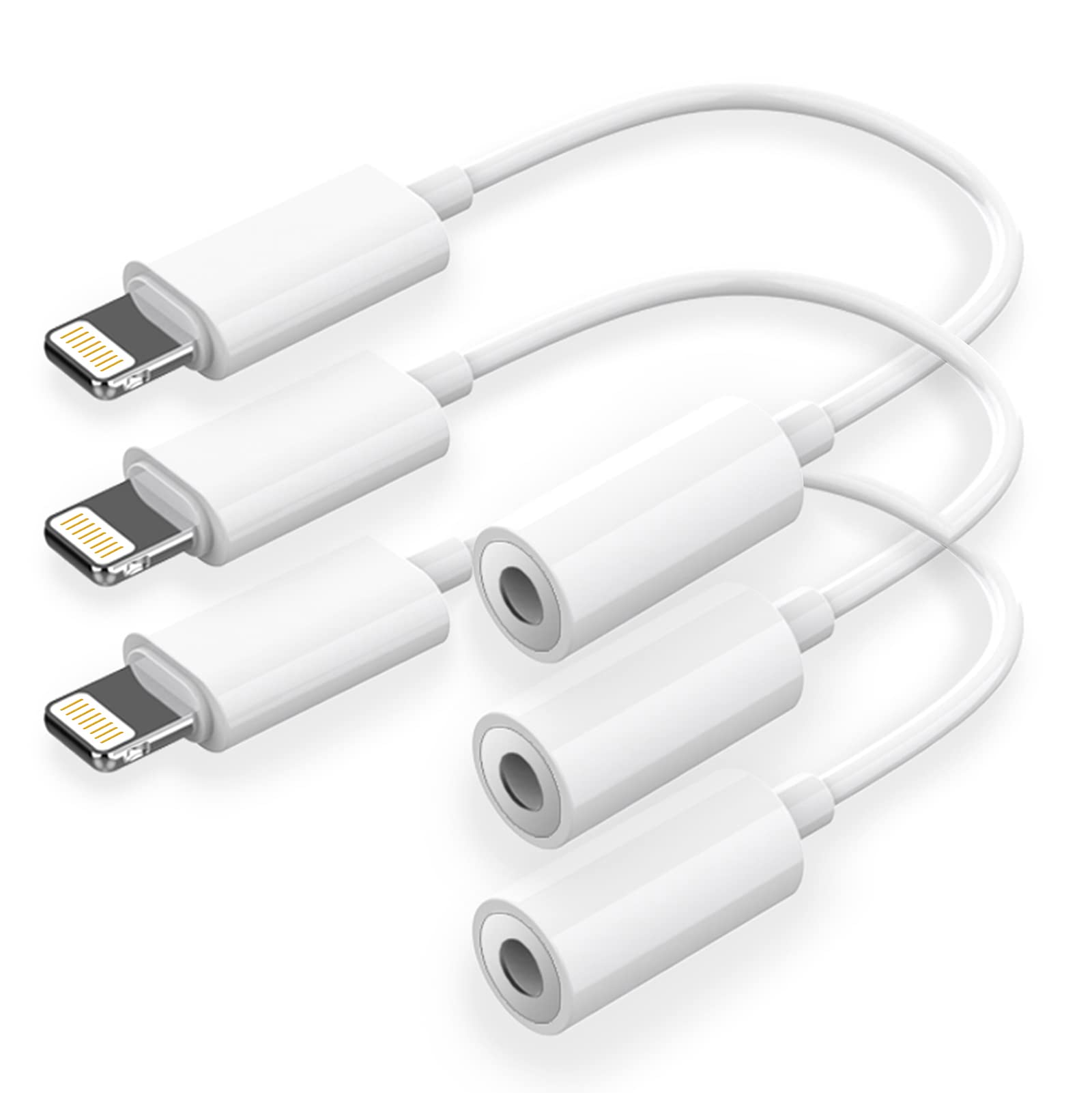 [3 Pack] iPhone Adapter，Apple MFi Certified iPhone to 3.5mm Aux Audio Accessories Headset Splitter Adaptor Compatible for Music Compatible with iPhone 14/13 Pro Max X/XS/Max/7 8 Support All iOS System