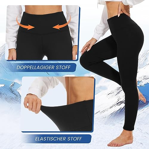 HIPOWER Thermo Leggings Gefüttert Damen Winter Verdickte Thermoleggins Warm Plüsch Fleece Leggins High Waist Blickdicht Thermostrumpfhose für Outdoor Freizeit(Schwarz,S