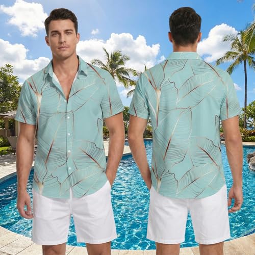 Image of DRESSFO Matchable Couples' Outfit Tropical Leaf Pineapple Print Button-up Shirt Or Strappy Dress