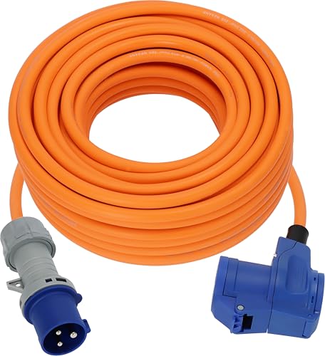 Brennenstuhl Rallonge de Camping avec fiche CEE et couplage coudé avec multiprise avec indicateur de Tension LED (25 m, 230 V/16 A, pour Une Utilisation en extérieur, fabriqué en Allemagne)