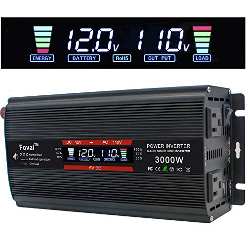 Cantonape 1500W/3000W(Surge) Car Power Inverter 12V to 110V AC with LCD Display Dual AC Outlets and Dual 3.1A USB Car Adapter, Replaceable Fuses for Car Home Truck (1500W-Black-NEW)