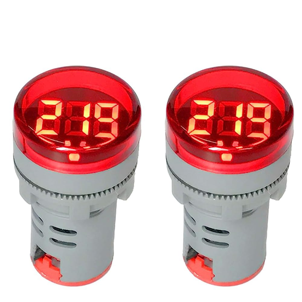 Greluma 2 pezzi 12-500 V AC Voltmetro digitale Misuratore di tensione Volt Gauge, 110 V 220 V 380 V Display a LED a colori rossi con testa tonda piccola da 22 mm
