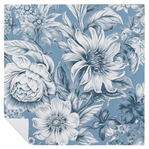 Servilletas de tela cuadradas con diseño floral azul y blanco miniatura 6