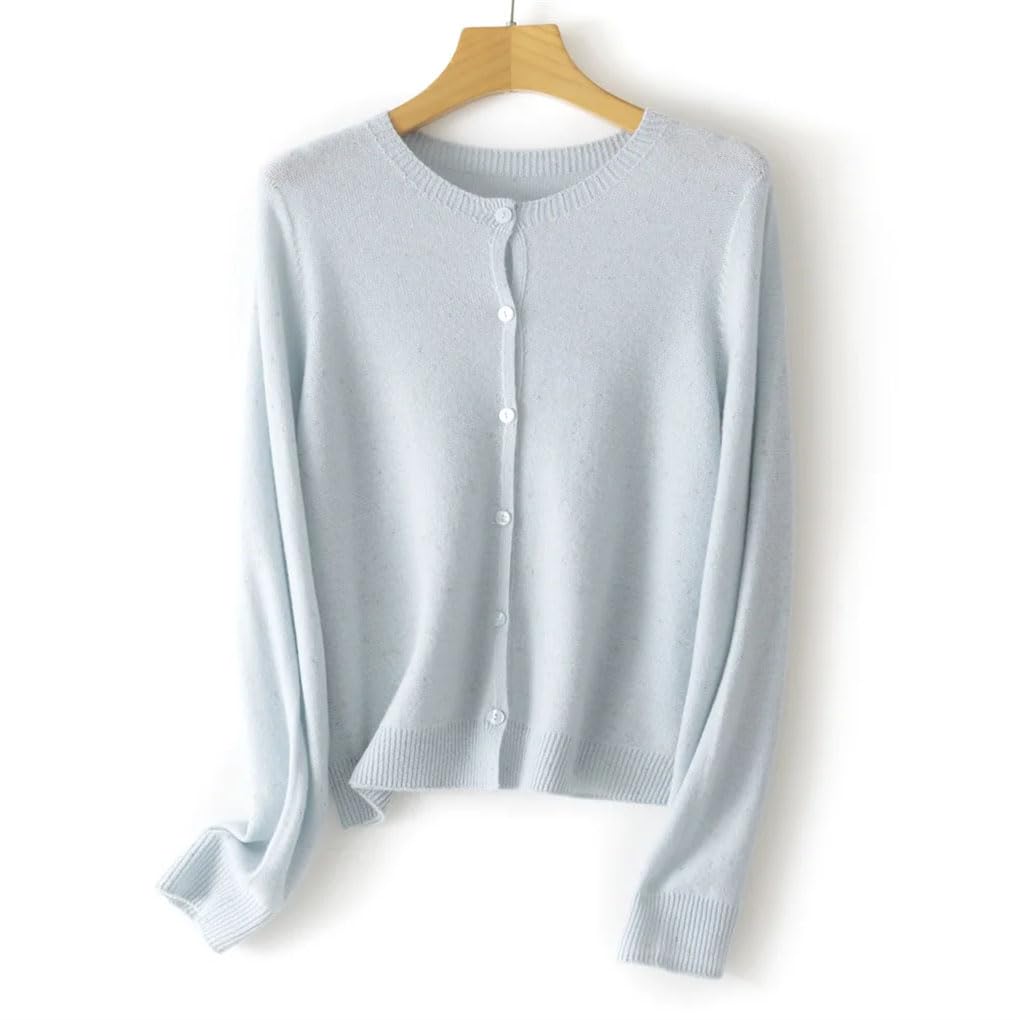 Cárdigan de lana de color sólido para mujer, sin costuras, cuello redondo, suéter de punto fino y simple