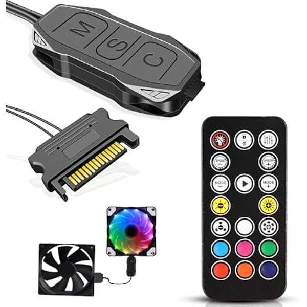 ARGB kontroler z pilotem zdalnego sterowania, 5 V, 3-pinowy kontroler SATA Power RGB, pilot zdalnego sterowania, przełącznik RGB Fan Hub do wentylatorów DIY, sterowanie oświetleniem i listew