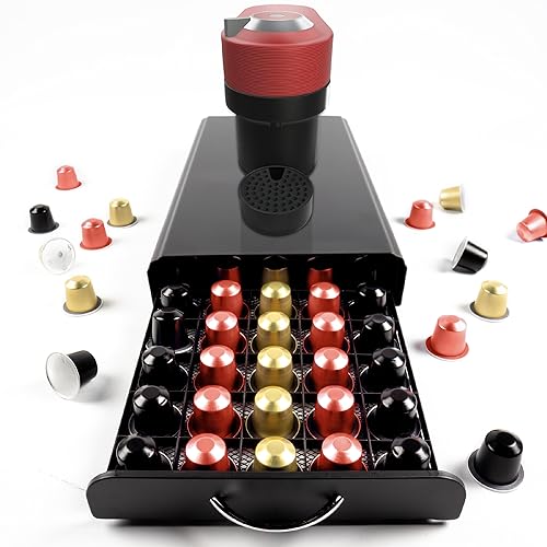 Gadgy Porta Capsule Nespresso - Cassetto Porta Cialde per 50 Capsule di caffè - Portacialde in Acciaio inossidabile - Nero