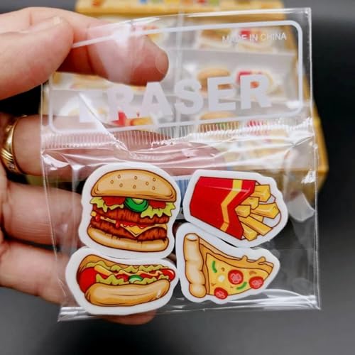 Image of Birthday Popper Birthday Return Gift for Kids Fast Food Erasers, 36 Pcs | Thick Assorted Burger, Fries, Hot Dog and Pizza Designs; for Classroom Rewards, School Supplies and Goodie Bags