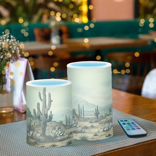 Image of Cactus Zone Flameless Candles, Flameless Candles with Remote Set of 2, Flameless Candles Battery Operated, Pillar Candles Home Decoration, Christmas, Party