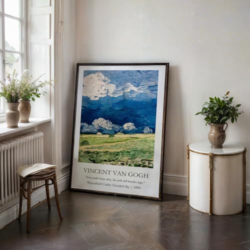 Image of Waltractive Vincent Van Gogh Paintings Framed Poster with Beautiful Quotes - Available in 33x22 and 48x33 CM - Classic Art Poster with sleek Black Frame - Elegant Home and Office Decor (Wheatfield Under Clouded Sky, 9x13 Inch, Framed)