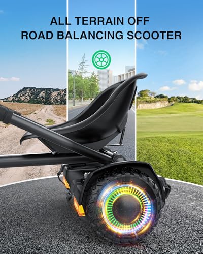 Image of Gyroor Scooter with Adjustable Seat Attachment, 6.5 inch All-Terrain Self Balancing Scooter, LED Lights & Bluetooth for Kids and Adults