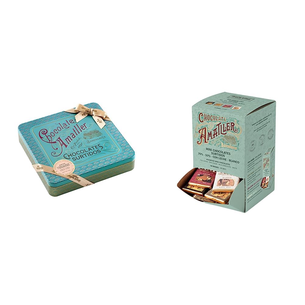 Chocolate Amatller Regalo Original (Caja Regalo Metálica Chocolates 244gr) Variados & Amatller Caja de Mini Chocolate Surtido 5gr. 4 Variedades - 100 onzas
