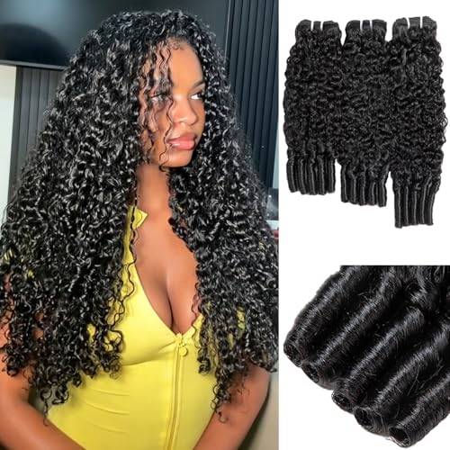 Burmese Curly Human Hair Bundles 20 22 24 Inch 3C4A Water Wave Remy Hair 100% Unprocessed Virgin Hair Weft Quick Weave Extensions for Women Natural Black No Tangle Can Be Dyed
