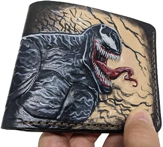 Superhero Leather Carved Wallet, Spider-Man and Venom Wallet, Hand-carved, Hand painted, Personalized wallet, Handmade wallet
