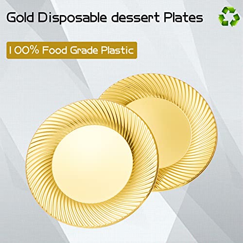 N9R 60Pcs Gold Plastic Dessert Plates With Forks, Include 30Pcs Disposable Dessert Plates 7 Inch, 30Pcs Gold Plastic Forks 7.4 Inch For Parties Weddings Birthday #TOP1