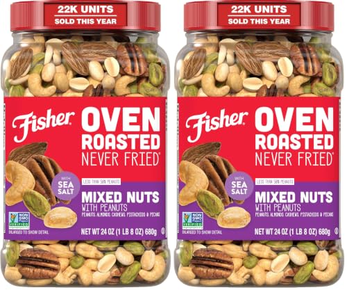 Image of Fisher Mixed Nuts with Peanuts, 24 Ounces, Pack of 2 | Oven Roasted | Never Fried | Multiple Nut Varieties | Gluten Free