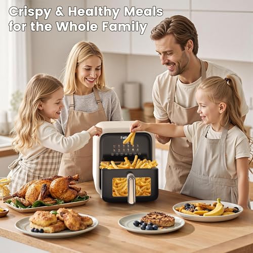 Image of Fullwill Air Fryer with Visible Window, 7.5QT,12-in-1 Multi-Function Air Fry,Roast,Bake, Dehydrate, Fries,Nonstick and Dishwasher-Safe Basket,Family&friends Party,1700W,Creamy White