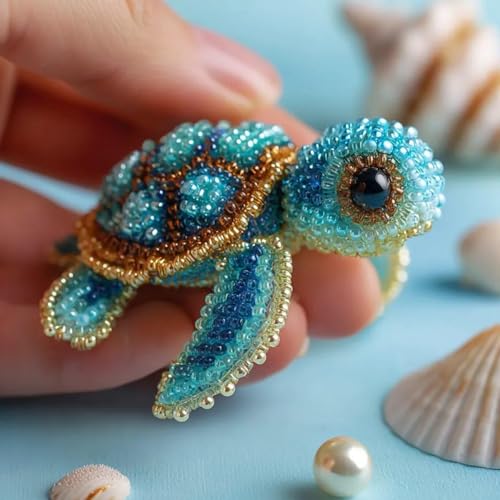 Pebby Sea Turtle Bead Embroidery Kit Easy DIY Underwater Creature Beaded Craft Set with Step-by-Step Guide 3D Ocean-Themed Beadwork Kit for Beginners & Craft Enthusiasts (Green Turtle)