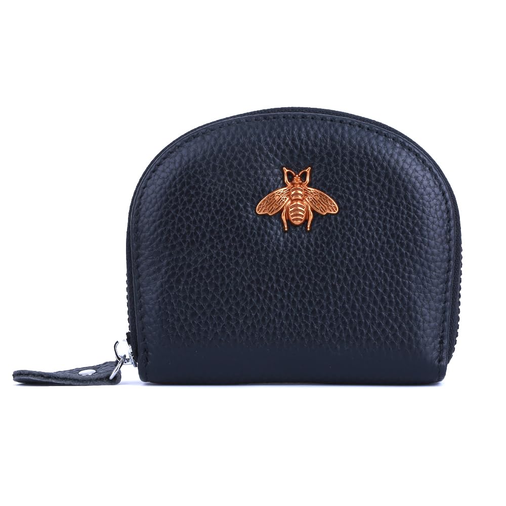 Yocipa Leather RFID Credit Card Holder Wallet For Women Small/Medium Zipper Card Case (Black, Medium)