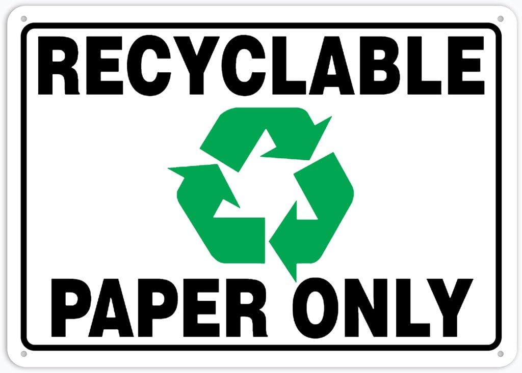 8"x12" Aluminum Metal Sign - Recyclable Paper Only - For Home, Bar, Club, Kitchen, Restaurant Wall Decor