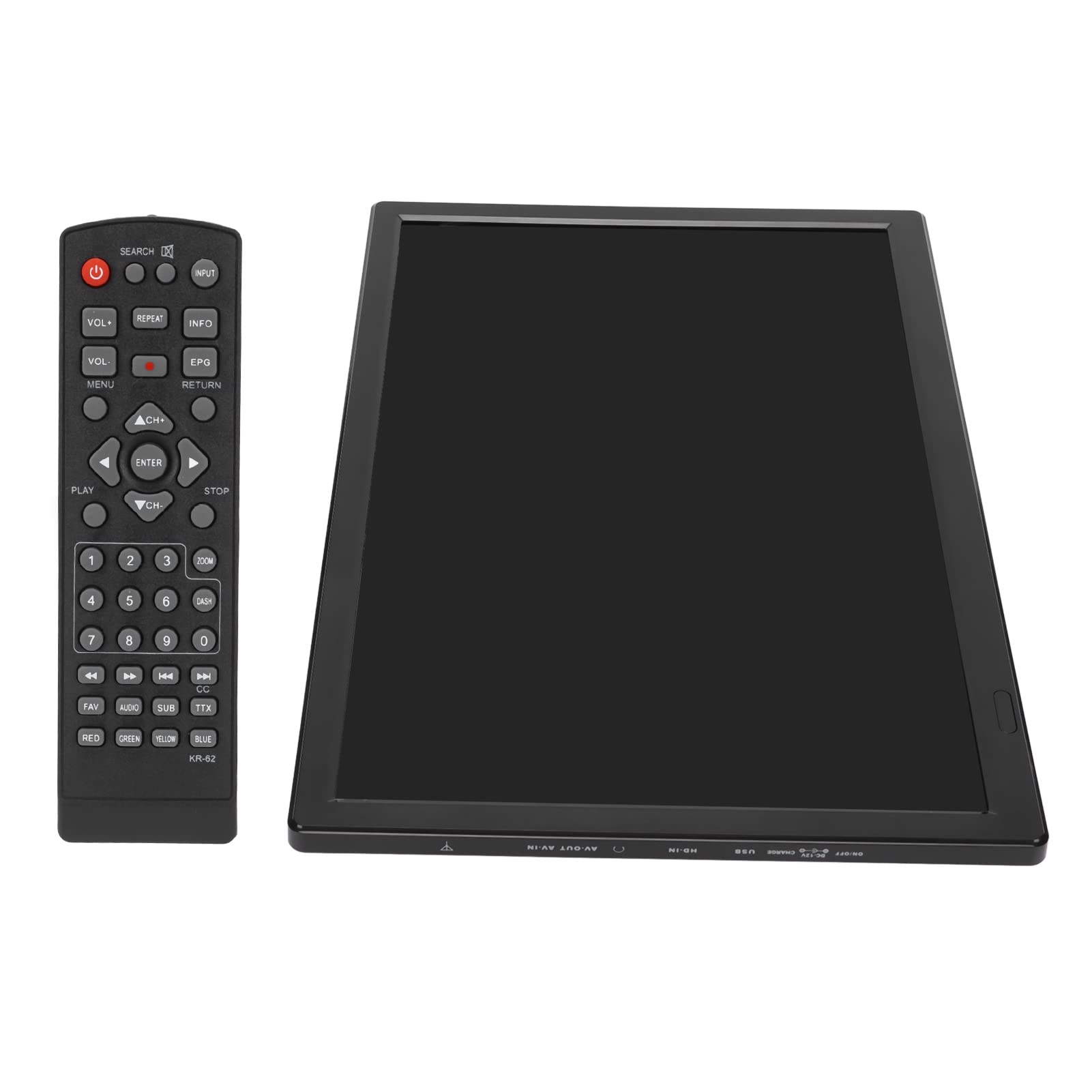 Téléviseur numérique portable 16 pouces, écran TFT HD 1080p, téléviseur LED TNT, signal rechargeable, moniteur de télévision numérique sans délai avec HDMI, USB, support TV pour voyage en voiture