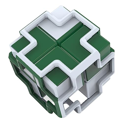 Fidget IQ Fun Puzzle Cube Game to Enhance Brain Skills, Focus and Relieve Stress, Green with White