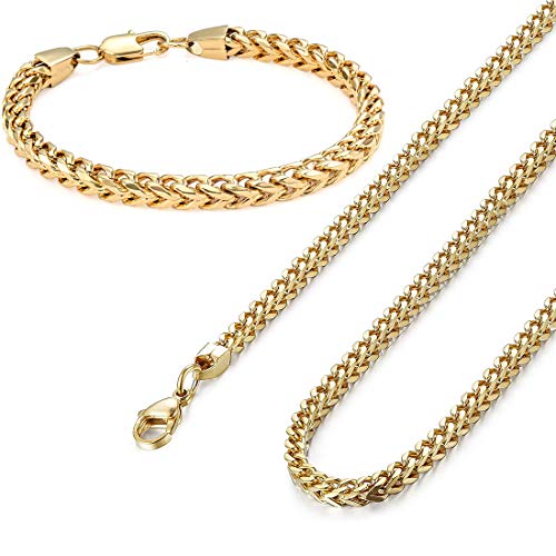 FIBO STEEL Wide Curb Chain Bracelet and Neclace set for Men Women Stainless Steel High Polished 8.5