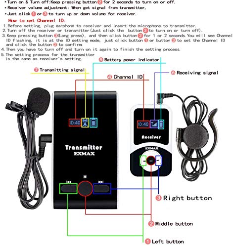 Sistema Inalámbrico para Guías Turísticos EXMAX® EX-100: Dispositivo Traductor para Audiencias en Tribunales, Iglesias, Visitas Guiadas y Traducción Simultánea (1 Transmisor, 8 Receptores y Estación de Carga de 16 Puertos) miniatura 4