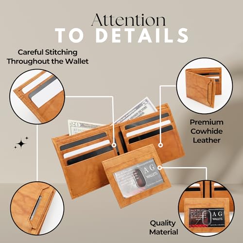 Image of AG Wallets Leather Wallet for Men - Sliding 2-in-1 Bifold Wallet with Removable Card Holder & RFID Protection - Premium Travel Wallet - Versatile & Functional Design - Tan