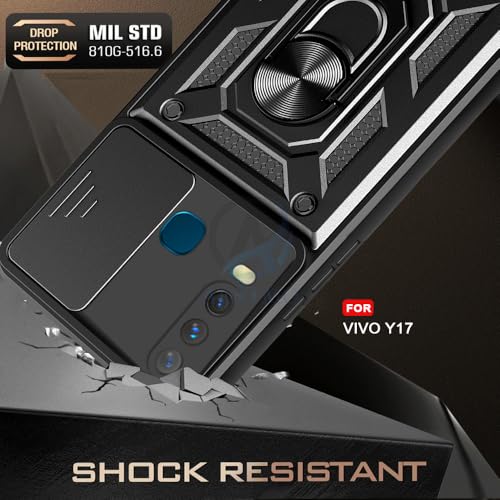 Image of AESTMO Tough Armor Vivo Y17 / Y15 / Y12 Bumper Back Case Cover | Ring Holder & Sliding Camera Shield Cover | 360 Degree Protection Back Case Cover for Vivo Y17 / Y15 / Y12 (Black)