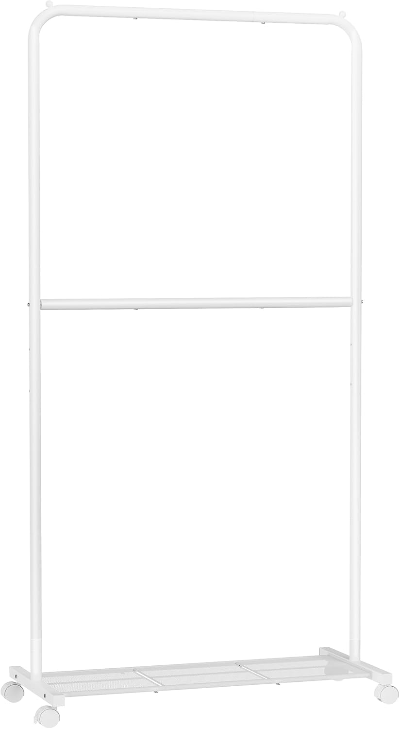 SONGMICS Clothes Rack, DoubleRod Clothes Rail on Wheels, Metal