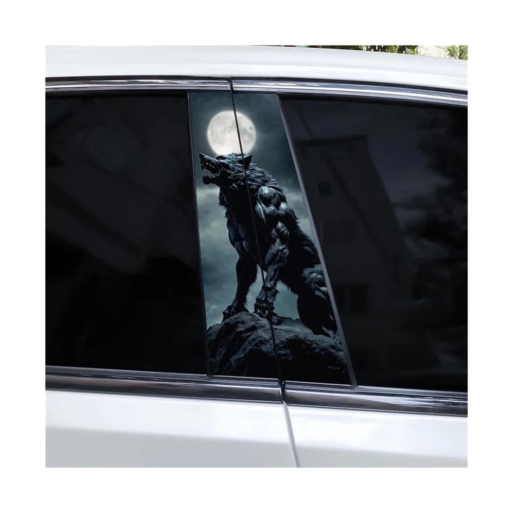 Bertdcx G 2Pcs Wolf Full Moon Car Door Pillar Decoration Sticker Animal Auto Parts(G)
