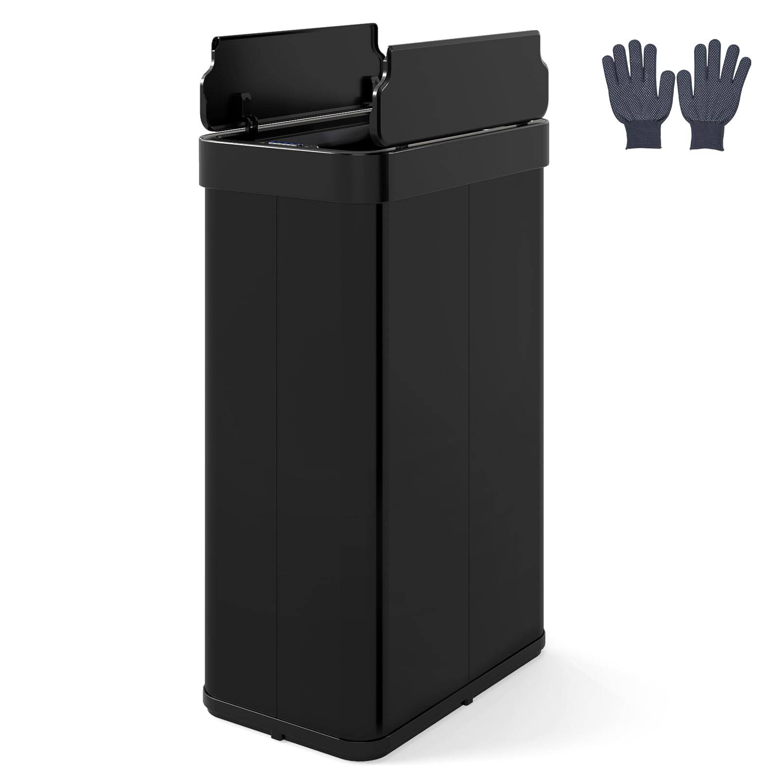 COSTWAY 60L Cestino per Rifiuti con Coperchi a Ali, Pattumiera in Acciaio Inox Spazzolato con Sensore di Movimento a Infrarossi, Bidone Automatico per Camera da Letto, Bagno e Cucina (Nero)