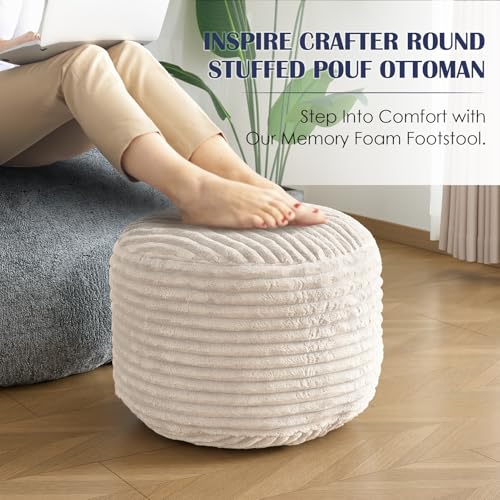 image for INSPIRE CRAFTER Round Ottoman,Corduroy Pouf Ottoman Foot Rest,Storage 