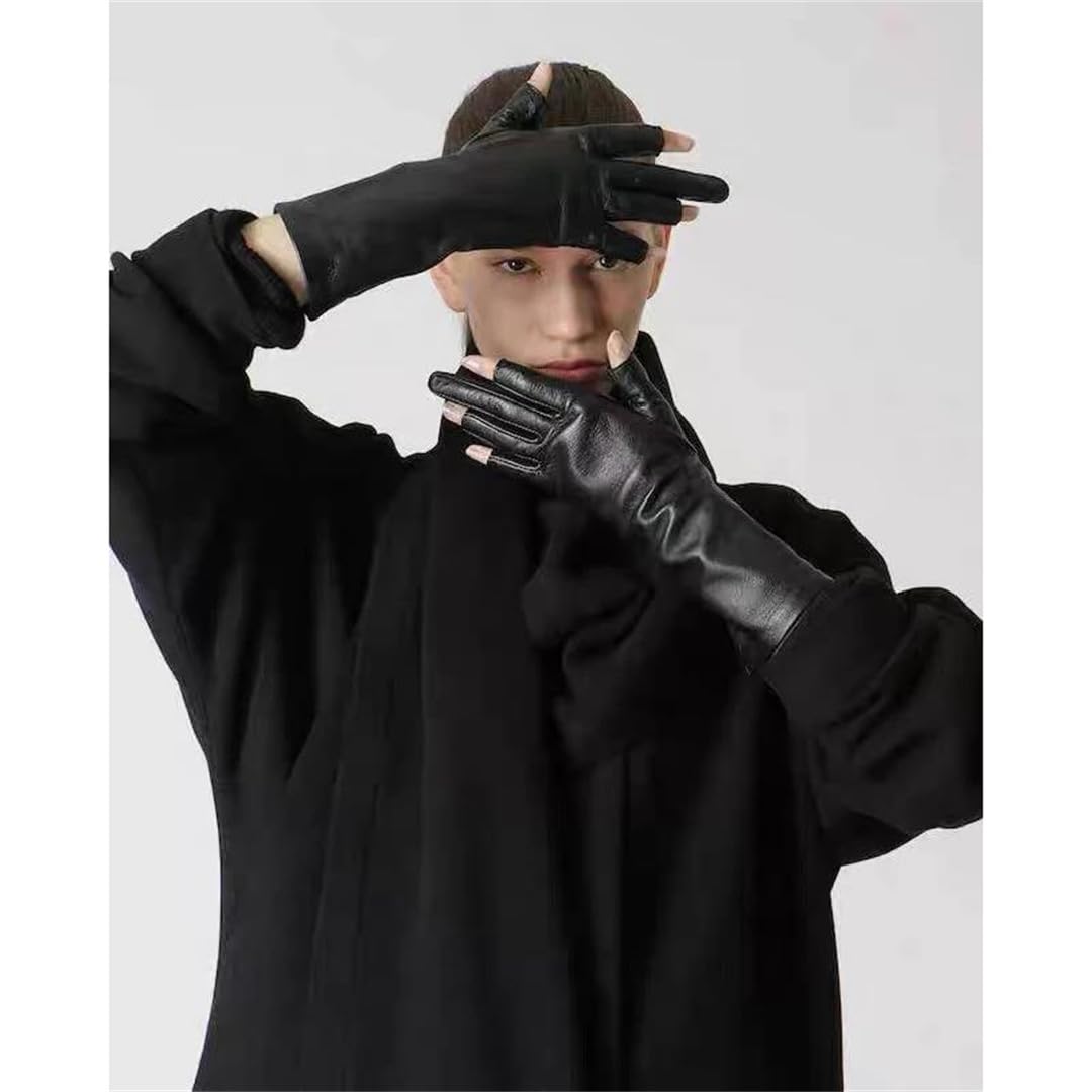 Kelsiop Damen Lange Lederhandschuhe Schaffell Mode Warm Winter Elegant Weich Gefüttert Fäustlinge