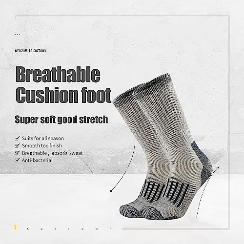 Sox Town Men's Merino Wool Moisture Control For Outdoor Hiking Trekking Thermal Warm All Season Heavy Cushion Crew Socks (Navyblue L) #TOP1