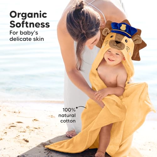 Image of KeaBabies Organic Baby Towel with Hood for Girls, Boys, Soft (Leo) | Absorbent 100% Cotton Hooded Baby Towels for Newborns, Infants, Large Hooded Bath Towels for Babies, Kids, Toddler 1-3