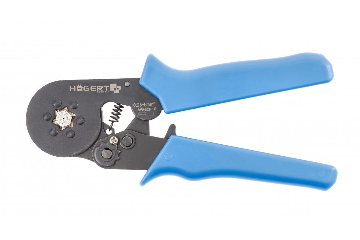 HÖGERT TECHNIK Szczypce zaciskowe do tulejek cienkościennych, 0,25-6,0 mm² (23-10 AWG), 175 mm, narzędzie do wyciskania sześciokątnego, wytrzymała konstrukcja i ergonomiczny uchwyt zapewniają