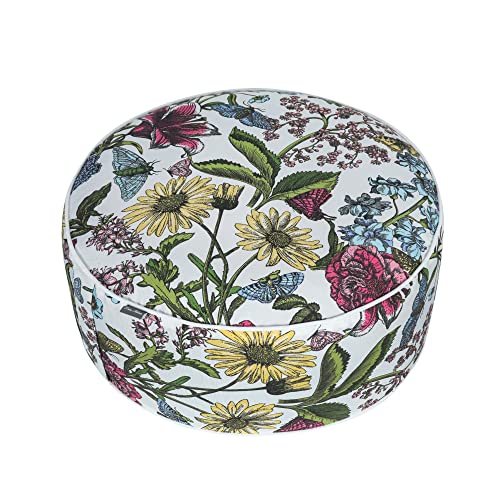 Inflatable Outdoor Ottoman with Air Pump,20"x9" Portable Patio Pouf,Water Resistant,Fade-Resistant,Round Blow Up Footrest Stools for Home Garden Camping Travel(Butterfly Flower)