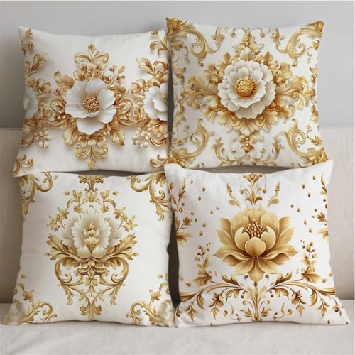 Housse coussin 70x70cm imperméable salon de jardin beige crème imprimé